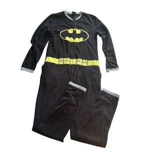 NWT Batman Men's Size S Pajama‎ One Piece Costume Black Yellow Pockets Lounge